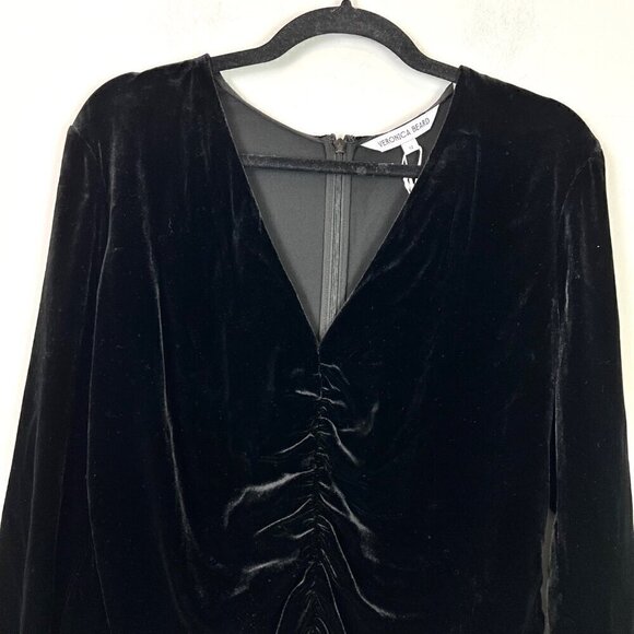 Veronica Beard Pelona Stretch Velvet Top Size 12 Black Ruched V-Neck - Picture 3 of 16